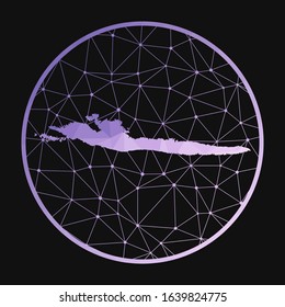 Hvar icon. Vector polygonal map of the island. Hvar icon in geometric style. The island map with purple low poly gradient on dark background. Technology, internet, network, telecommunication concept.