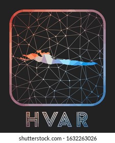 Hvar map design. Vector low poly map of the island. Hvar icon in geometric style. The island shape with polygnal gradient and mesh on dark background.