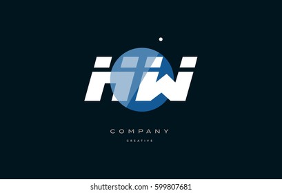 hw h w  blue circle dot big font alphabet company letter logo white design vector icon template 