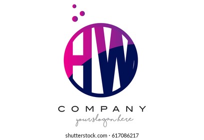 HW H W Circle Letter Logo Design with Purple Magenta Dots Bubbles Vector Illustration
