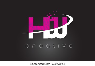 HW H W Creative Letters Design. White Pink Letter Vector Illustration.