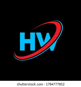 HW H W letter logo design. Initial letter HW linked circle uppercase monogram logo red and blue. HW logo, H W design. hw, h w
