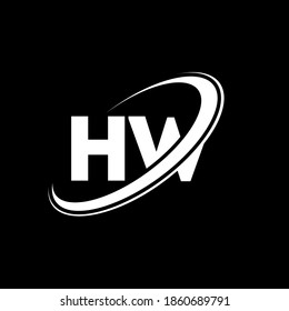 HW H W letter logo design. Initial letter HW linked circle uppercase monogram logo black and white. HW logo, H W design. hw, h w