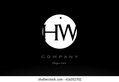 HW H W simple black white circle background alphabet company logo design vector icon template