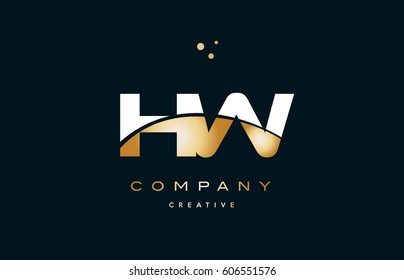 hw h w  white yellow gold golden metal metallic luxury alphabet company letter logo design vector icon template