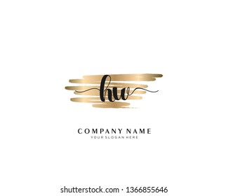 HW initial handwriting logo with brush gold color template vector