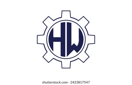 HW initial letter mechanical circle logo design vector template. industrial, engineering, servicing, word mark, letter mark, monogram, construction, business, company, corporate, commercial, geometric
