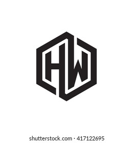 HW initial letters looping linked hexagon monogram logo