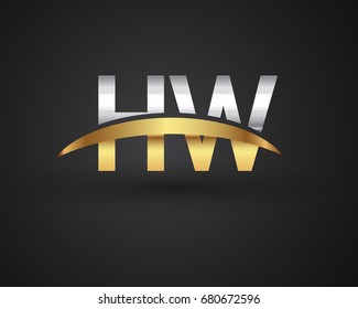 HW initial logo company name colored gold and silver swoosh design. vector logo for business and company identity.

