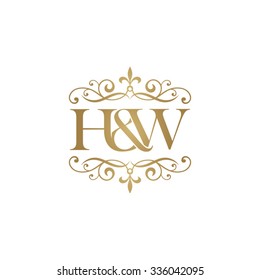 H&W Initial logo. Ornament ampersand monogram golden logo