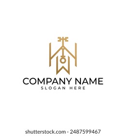 HW initial logomark in gold gradient and key element represent the wealth of asset and properties and executed in modern luxury elegance and minimalist style