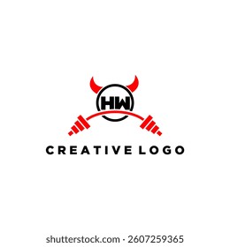 HW initial monogram for fitnes or gym logo with devil style design