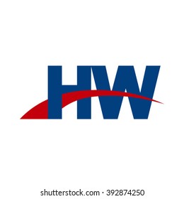 HW initial overlapping swoosh letter logo blue red