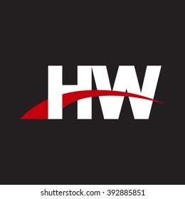 HW initial overlapping swoosh letter logo white red black background