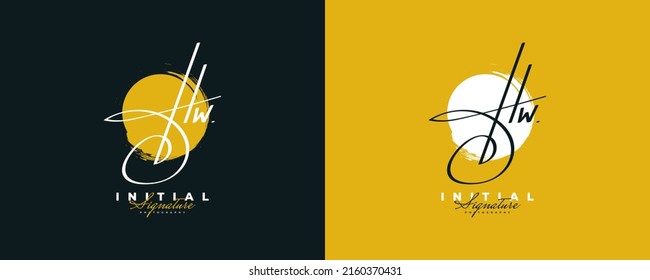 HW Initial Signature Logo Design in Minimalist Handwriting Style. Initial H and W Logo Design for Wedding, Fashion, Jewelry, Boutique and Business Brand Identity