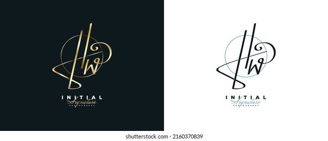 HW Initial Signature Logo Design in Gold Handwriting Style. Initial H and W Logo Design for Wedding, Fashion, Jewelry, Boutique and Business Brand Identity