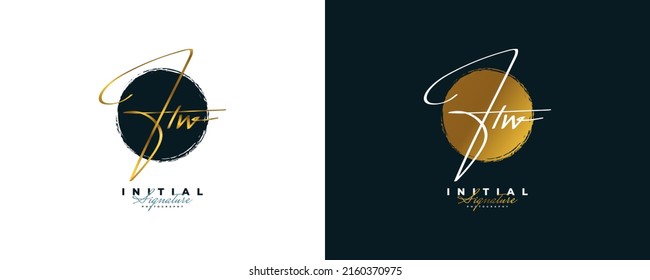 HW Initial Signature Logo Design in Gold Handwriting Style. Initial H and W Logo Design for Wedding, Fashion, Jewelry, Boutique and Business Brand Identity