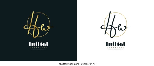 HW Initial Signature Logo Design in Gold Handwriting Style. Initial H and W Logo Design for Wedding, Fashion, Jewelry, Boutique and Business Brand Identity