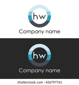 HW letter a circle shape icon logo white blue