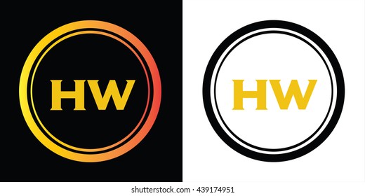 HW letters icon design template elements in abstract background logo, design identity in circle, alphabet letter