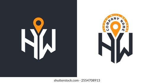 HW Location Logo Bundle. Letter HW Logo Dual Vector Icons for Recruitment and Navigation