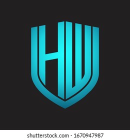 HW Logo-Monogramm mit Emblem-Schild-Design einzeln auf schwarzem Hintergrund