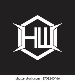 Monograma de logotipo HW con hexágono y plantilla de diseño de forma de cuatro ejes