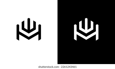 HW logo monogram hexagon letter initial black and white icon illustration style Designs templates