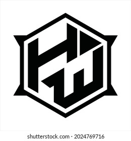 HW Logo monogram with hexagon and sharp shape design template