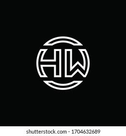 Monograma del logotipo de HW con espacio negativo plantilla de diseño redondeado de círculo redondeado