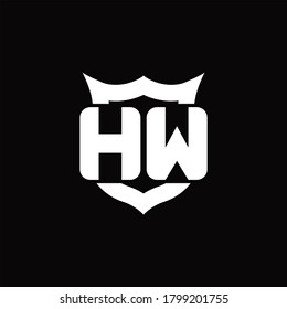 HW Logo monogram with shield around crown shape design template