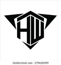 HW Logo monogram with wings arrow around design template on white background