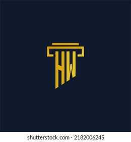 Logotipo inicial del monograma HW para la firma de abogados con diseño de hitos