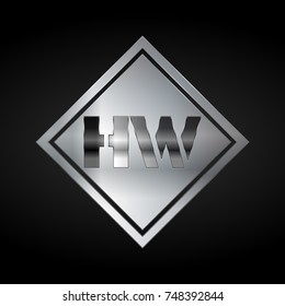 HW Monogram, Silver Logo, Metal Logo, Luxury, Elegant, Abstract, square