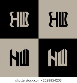 HW polygon, circle, hexagon, flat and simple letter logo set in one artboard. HW minimalist and classic logo.
