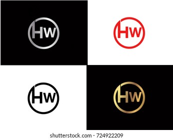 HW text gold black silver modern creative alphabet letter logo design vector icon
