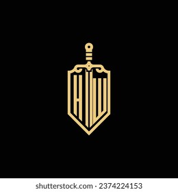 HW vintage shield and sword initial logo in high quality professional design that will print well across any print media