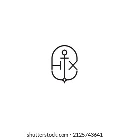 HX creative letter logo design in anchor concept with high quality professional design that will print well across any print media