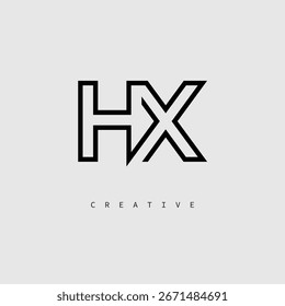 HX Creative Letter Logo – Minimal Line Monogram in Black Outline for Modern Branding Identity Design.