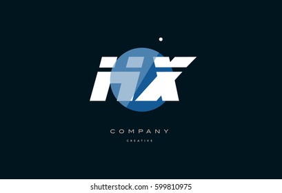 hx h x  blue circle dot big font alphabet company letter logo white design vector icon template 