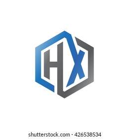 HX initial letters looping linked hexagon logo black gray blue