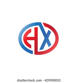 HX initial letters looping linked ellipse logo red blue