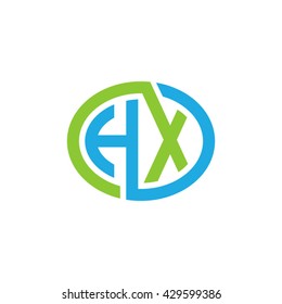 HX initial letters looping linked ellipse logo blue green