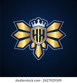 HX initial letters monogram logo for gaming with shield and eagle wing
