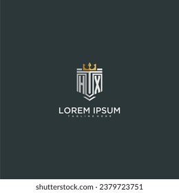 HX initial monogram for crown and shield logo design