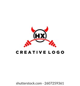 HX initial monogram for fitnes or gym logo with devil style design