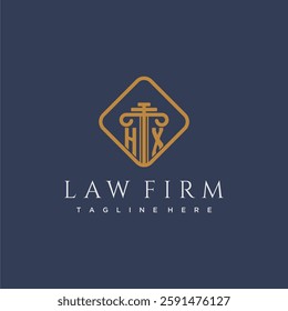HX initial monogram logo for lawfirm with pillar in creative square design