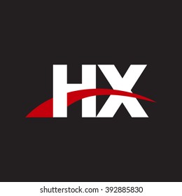 HX initial overlapping swoosh letter logo white red black background