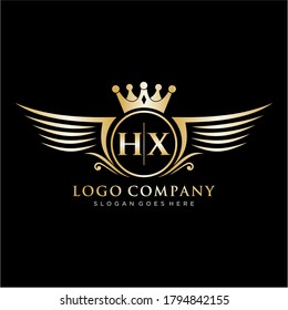 HX Letter Initial with Royal Wing Logo Template.