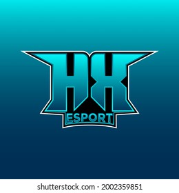 HX Logo ESport Gaming Initial mit Blue Light Color Design, Vektorvorlage